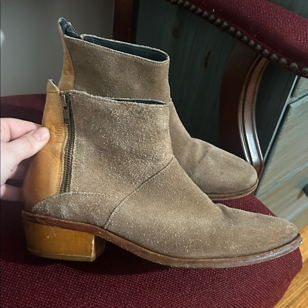 H by Hudson Tan Suede & Leather Ankle Zipper Boots